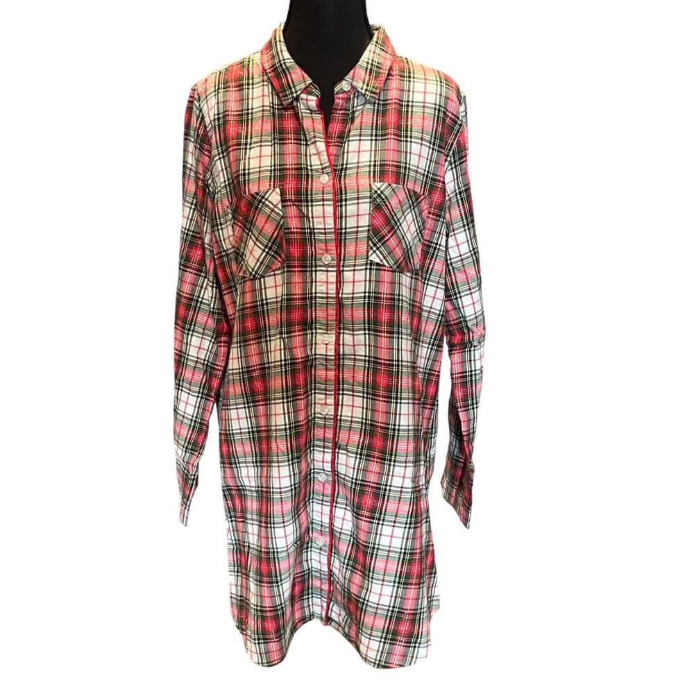 Victorias Secret Red Green Plaid Sleep Shirt Nightgown M Festive Holiday